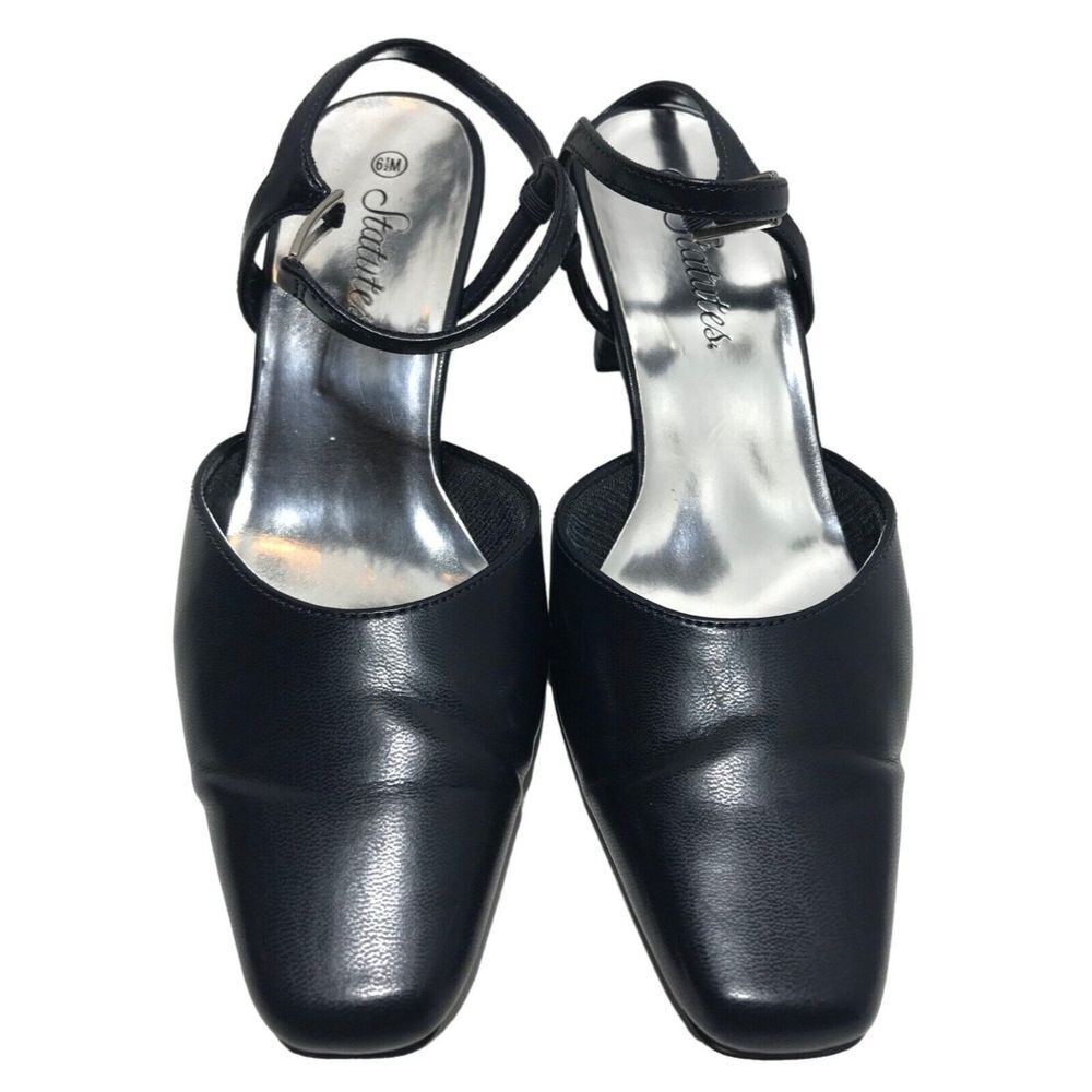 Statutes Navy blue‎ slip on elastic ankle strap 2.5 inch heel women 6.5M Lovely